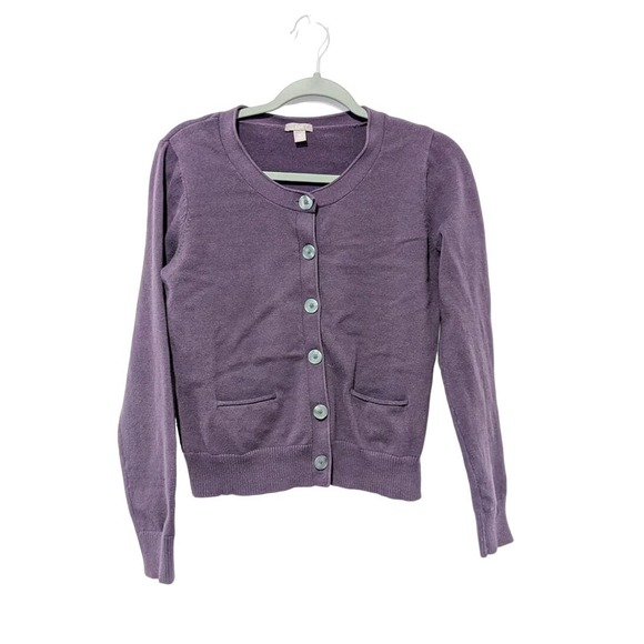 J Jill Cardigan Y2K 90's Knit Sweater Button Down Plum Purple - Picture 1 of 8